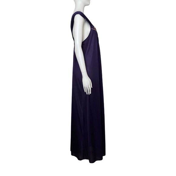 Vintage 70s Vanity Fair Purple Embroidered Slip Long Nightgown M/L Romantic Glam - Picture 6 of 14